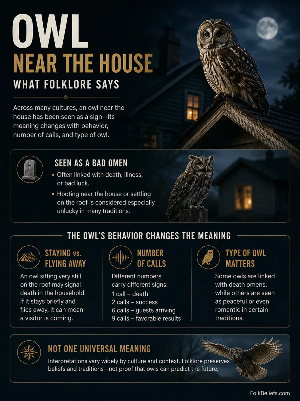 Close-up of an owl perched near a house, highlighting superstitions surrounding owls near the house.