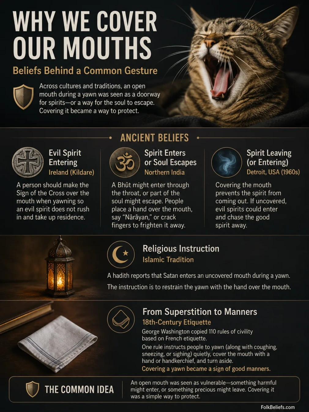 person yawning and covering mouth, illustrating superstitions related to yawning and good manners.