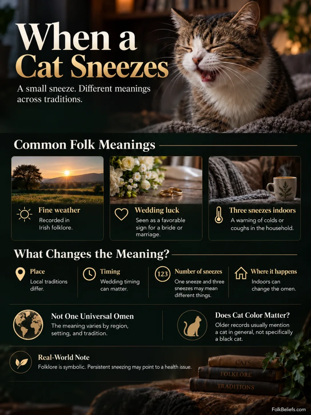 Cat sneezing often seen as a sign of superstitions and folk omens in different cultures.