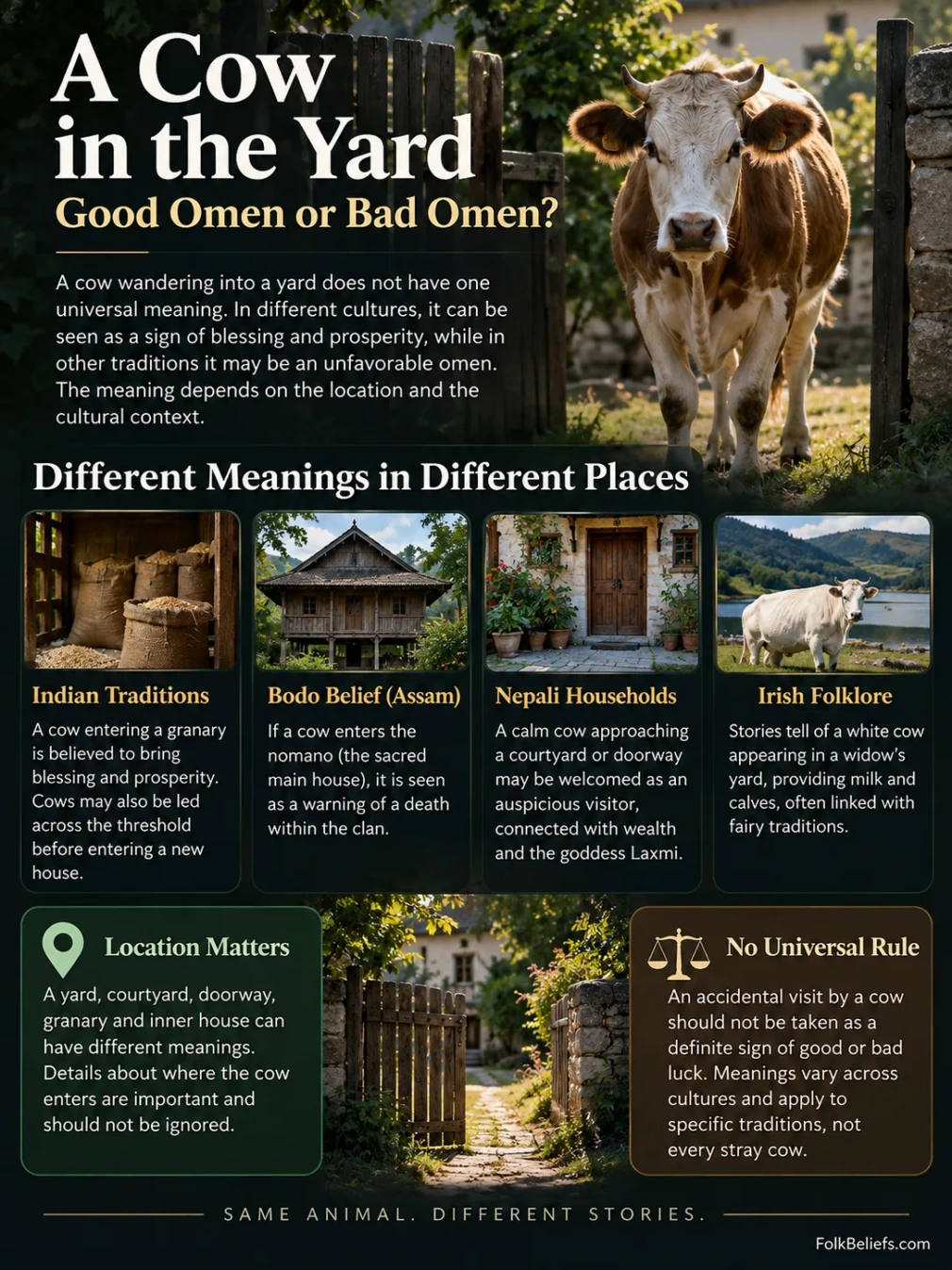 Cow entering the yard is considered a superstition with various meanings depending on the place.