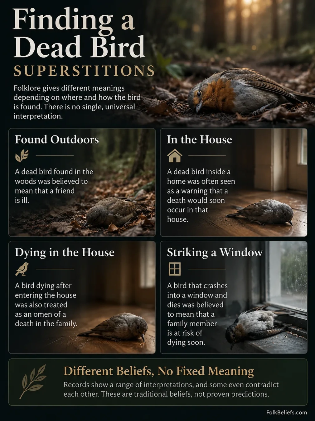 Finding a dead bird often sparks various superstitions and beliefs about luck and omens.