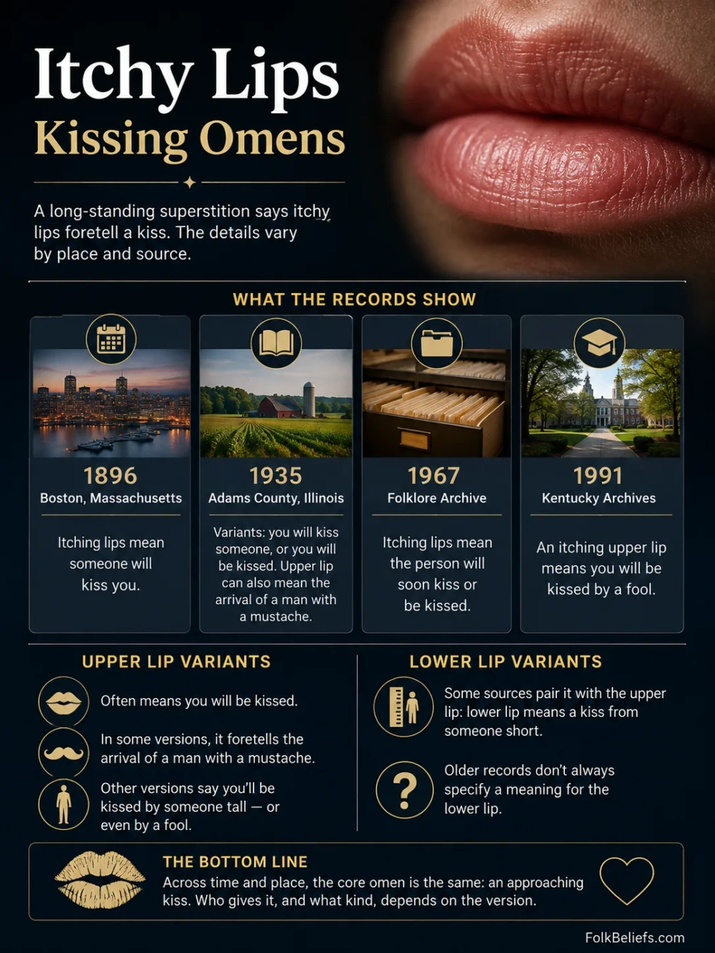 Close-up of lips with itchy skin, linked to superstitions and beliefs about kissing omens.